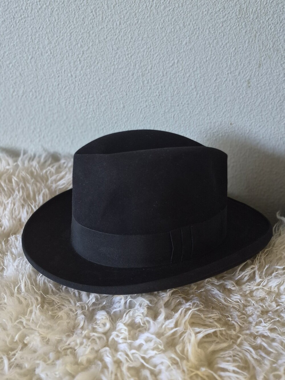 "Vintage Panizza Black Wool Felt Hat, Size 59, Made in Italy, Designed in Mannha